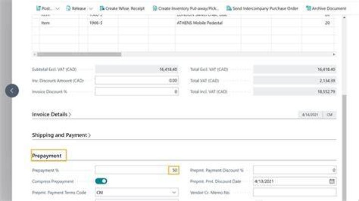 How are prepayments for invoices configured?