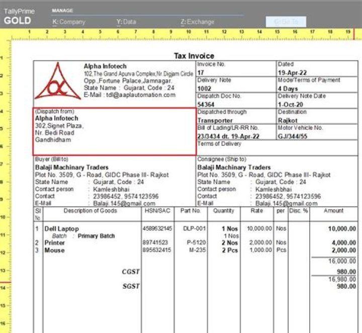 How can I print contact details in Tally invoice?