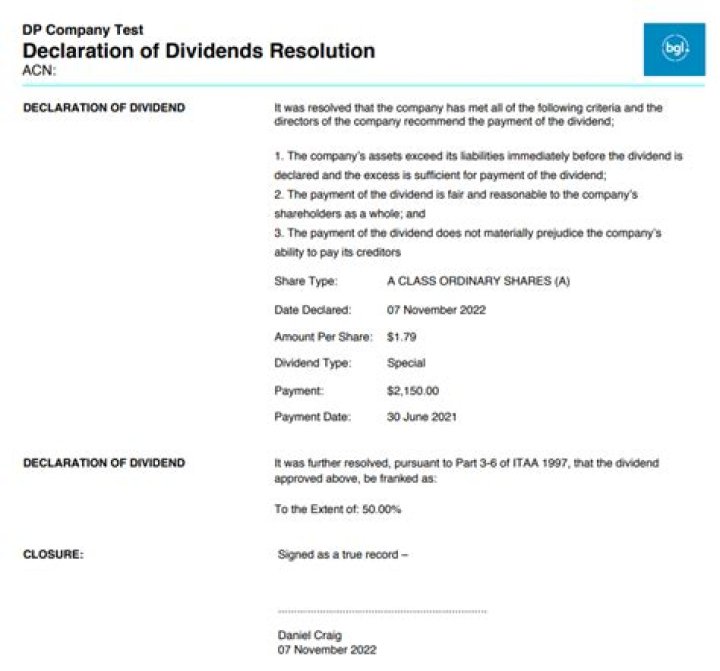 How do you record a declaration of dividends on a property?