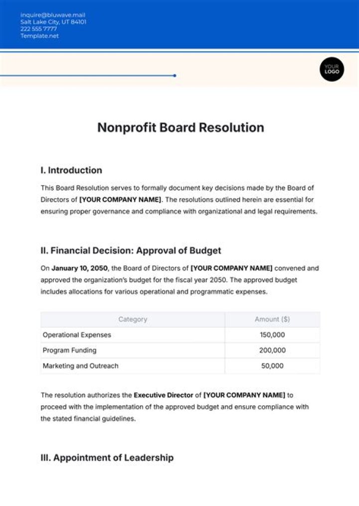 How do you write a nonprofit board resolution?