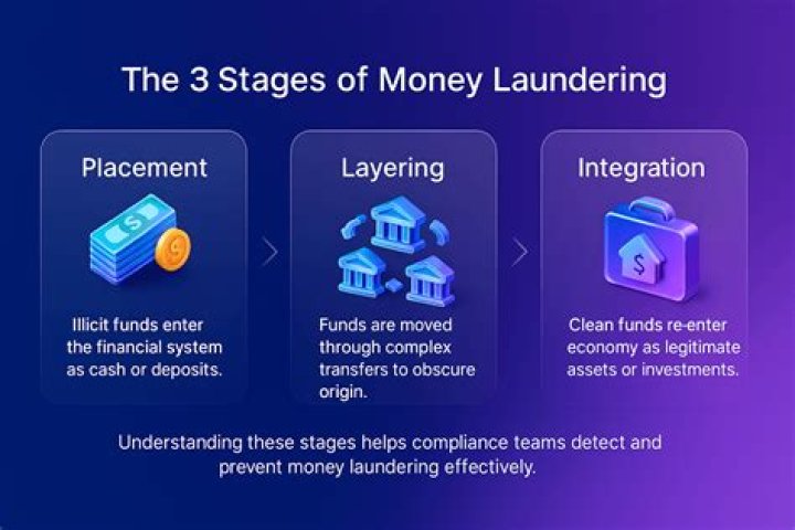 What are the 3 steps in money laundering?
