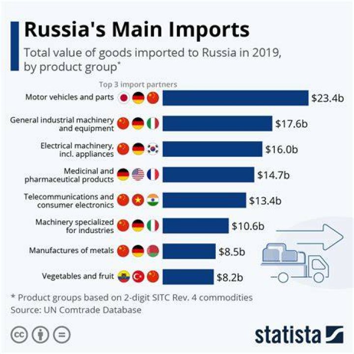 What are the major imports in Russia?