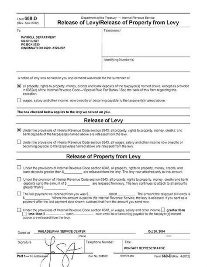 What is an IRS form 668 D?
