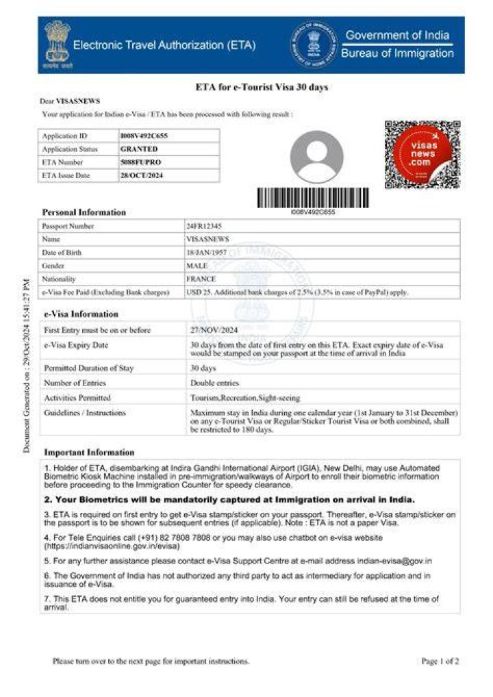 What is number of entries in Indian visa?