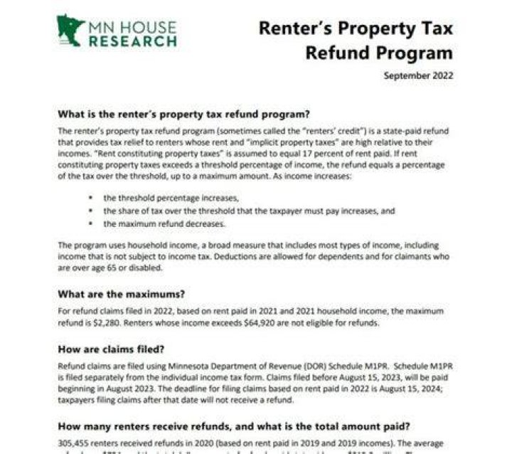 What is the deadline for renters rebate MN?
