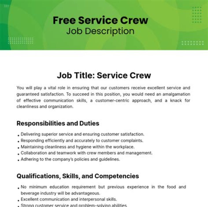 What is the job description of a service crew?