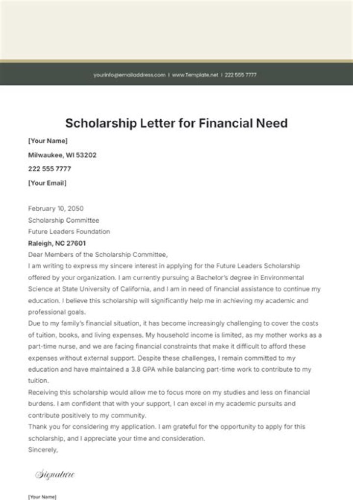 What should I write for financial needs?