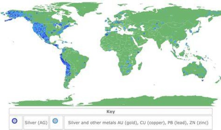 Where is silver most commonly found in the world?